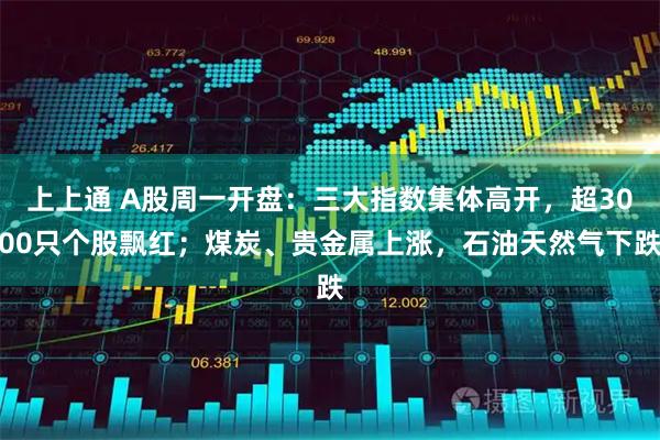 上上通 A股周一开盘：三大指数集体高开，超3000只个股飘红；煤炭、贵金属上涨，石油天然气下跌