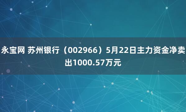 永宝网 苏州银行（002966）5月22日主力资金净卖出1000.57万元